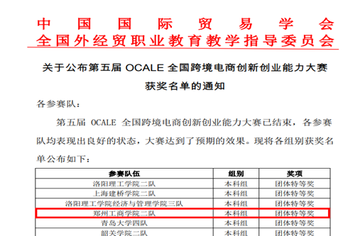 喜报：我校代表队在第五届 OCALE 全国跨境电商创新创业能力大赛中斩获特等奖